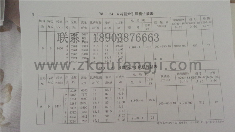 Y10-21型鍋爐離心引（yǐn）風機參數（shù）